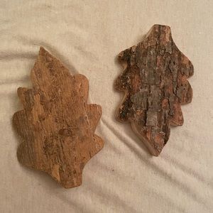 Hand crafted wood bark leaves 2 count